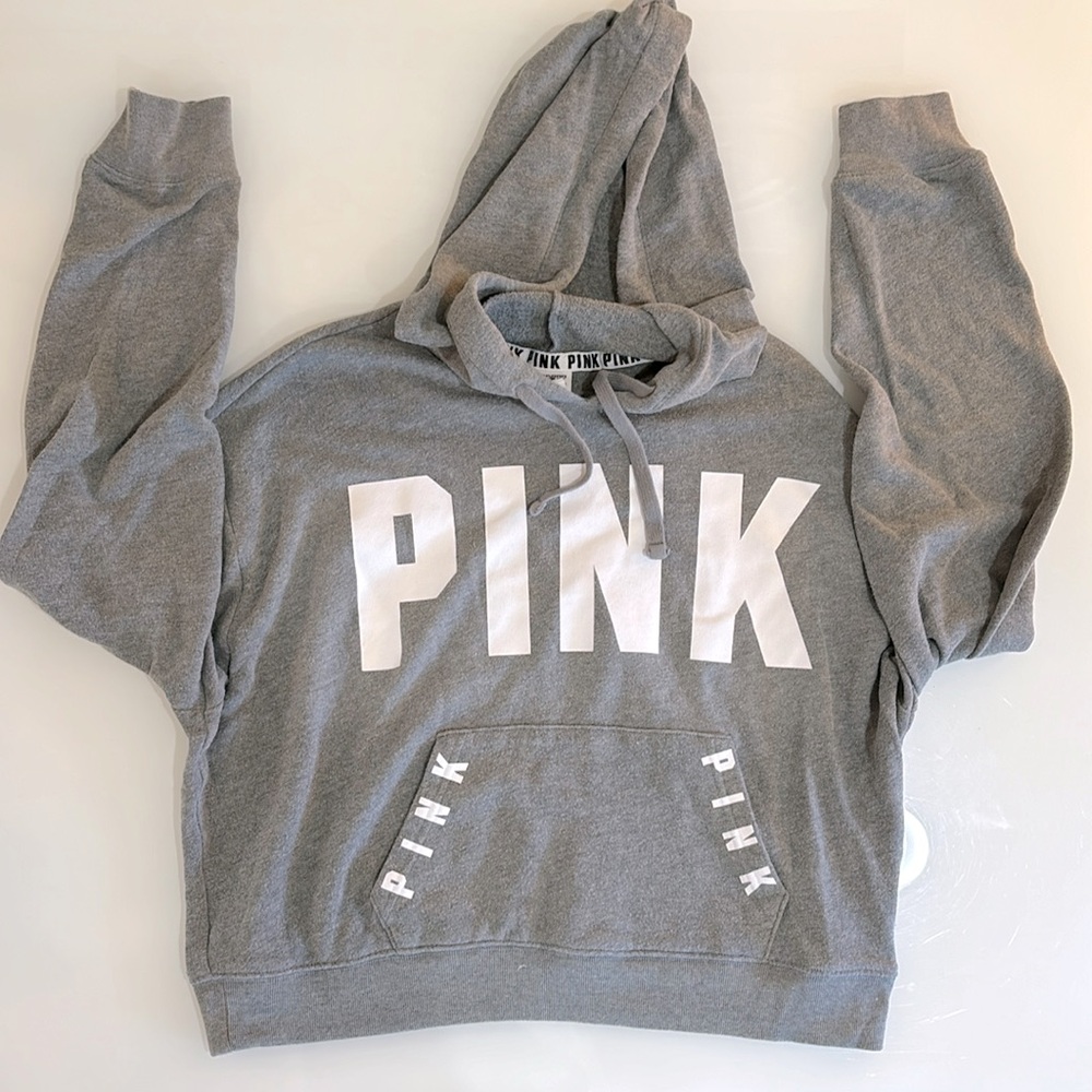 Victoria’s Secret Pink Gray Cropped Hooded Sweatshirt